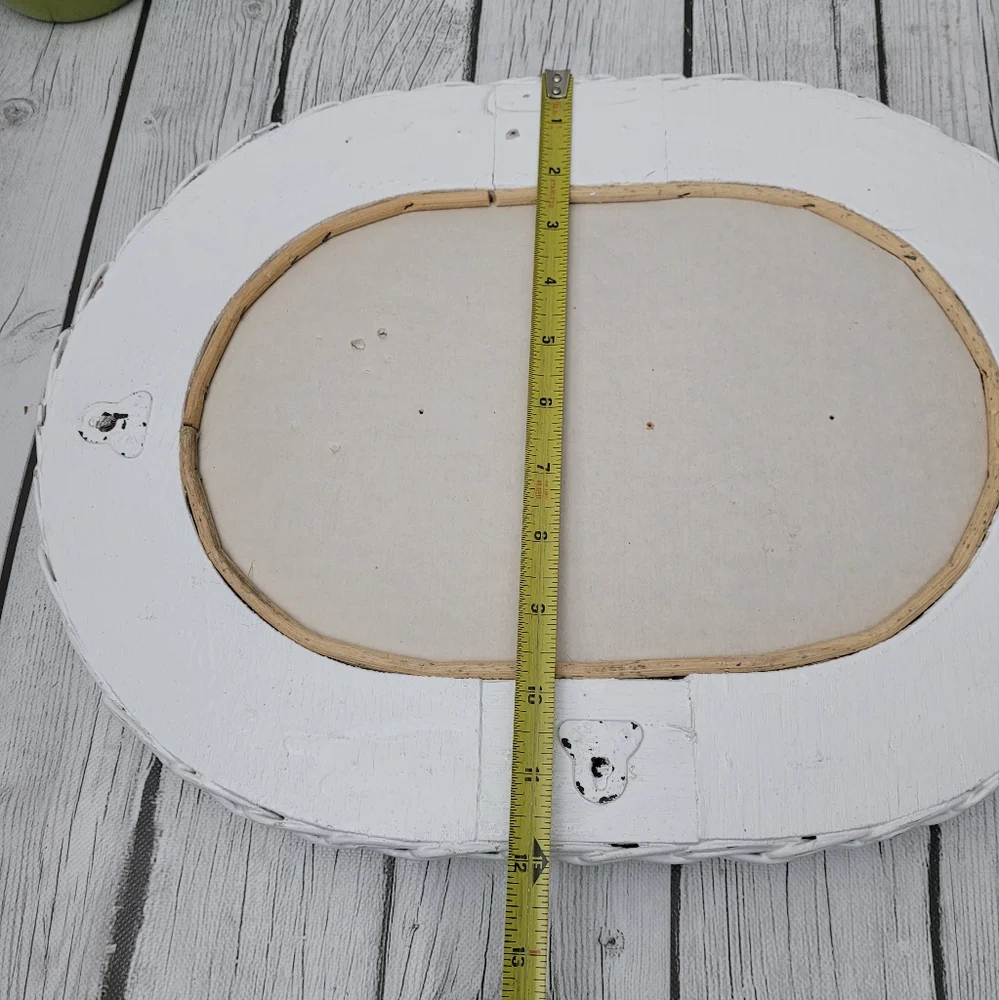 Vintage Distressed Oval White Wicker Mirror